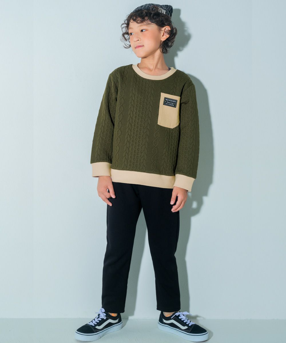 ニット風 アラン模様 長袖トップス Khaki model image 3