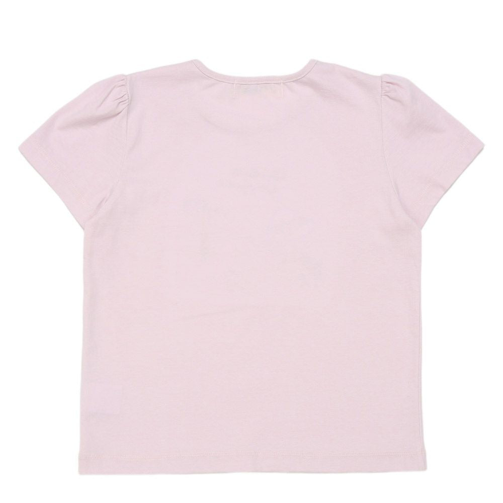 帽子アップリケ 音符 綿100％ Tシャツ Pink back