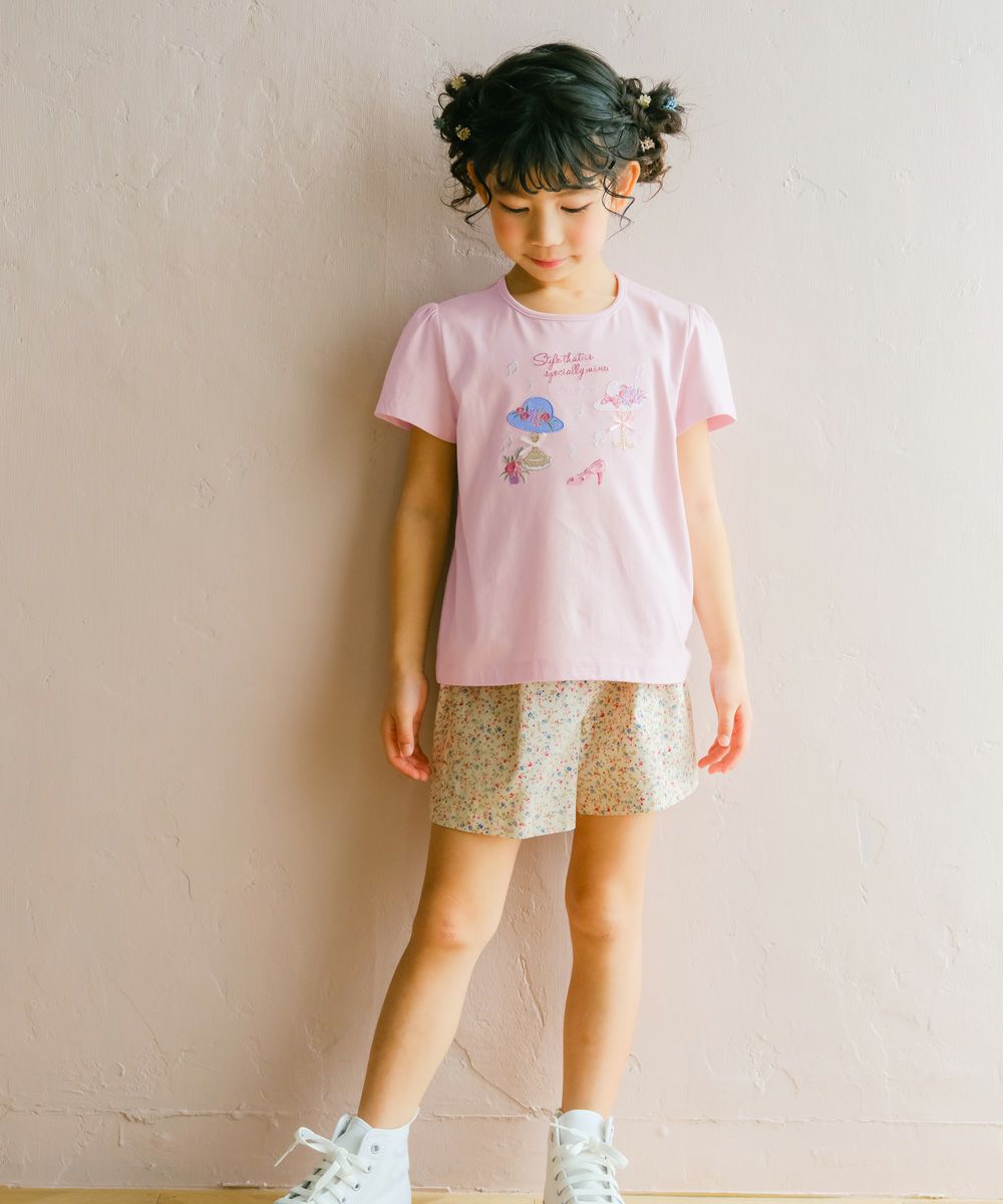 帽子アップリケ 音符 綿100％ Tシャツ Pink model image 3