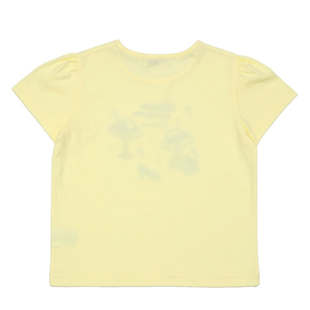 帽子アップリケ 音符 綿100％ Tシャツ Yellow back