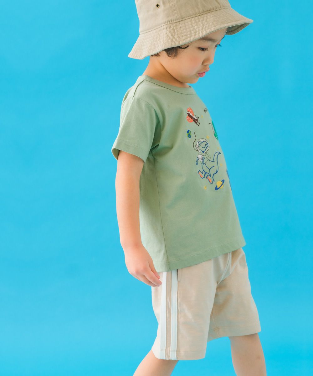宇宙 ＆ 恐竜 綿100％ Tシャツ Green model image 1