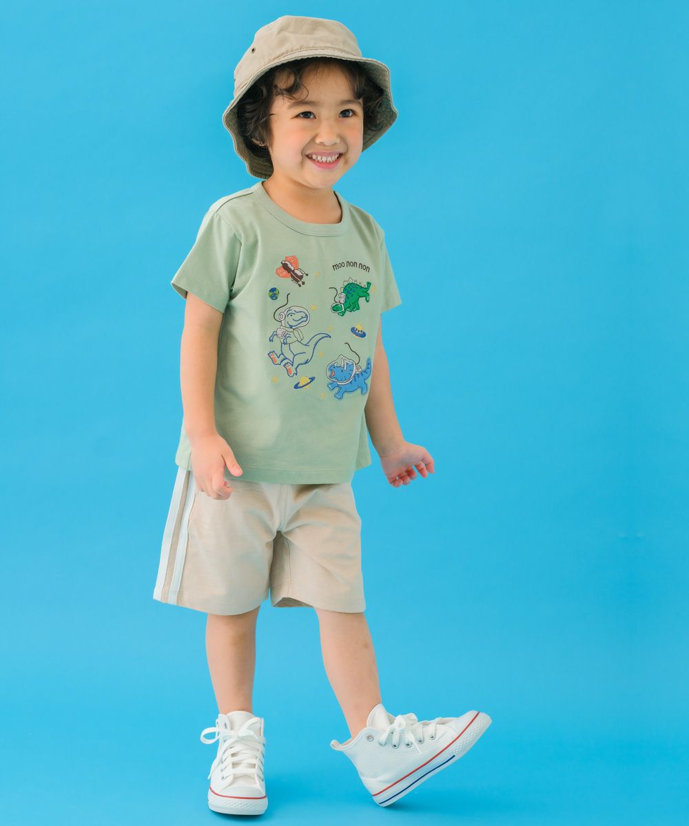 宇宙 ＆ 恐竜 綿100％ Tシャツ Green model image 2