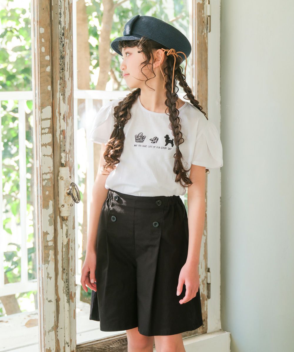 ボタン付き フロントタック キュロットパンツ Black model image up