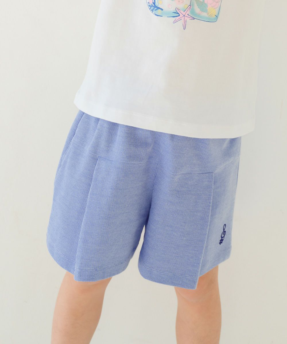 音符ロゴ ストライプ柄 キュロット パンツ Blue model image up