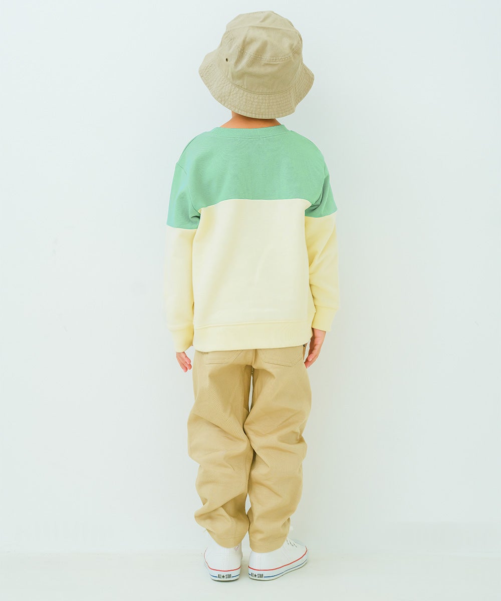 バイカラー切り替え ポケットつき 裏毛トレーナー Green model image whole body