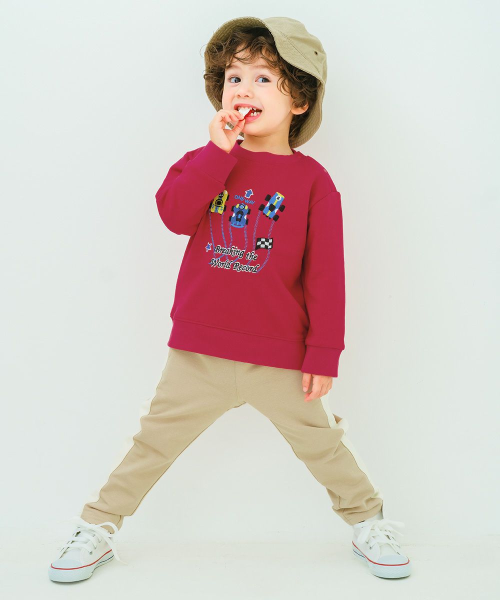 レーシングカー刺繍 裏毛トレーナー Red model image up