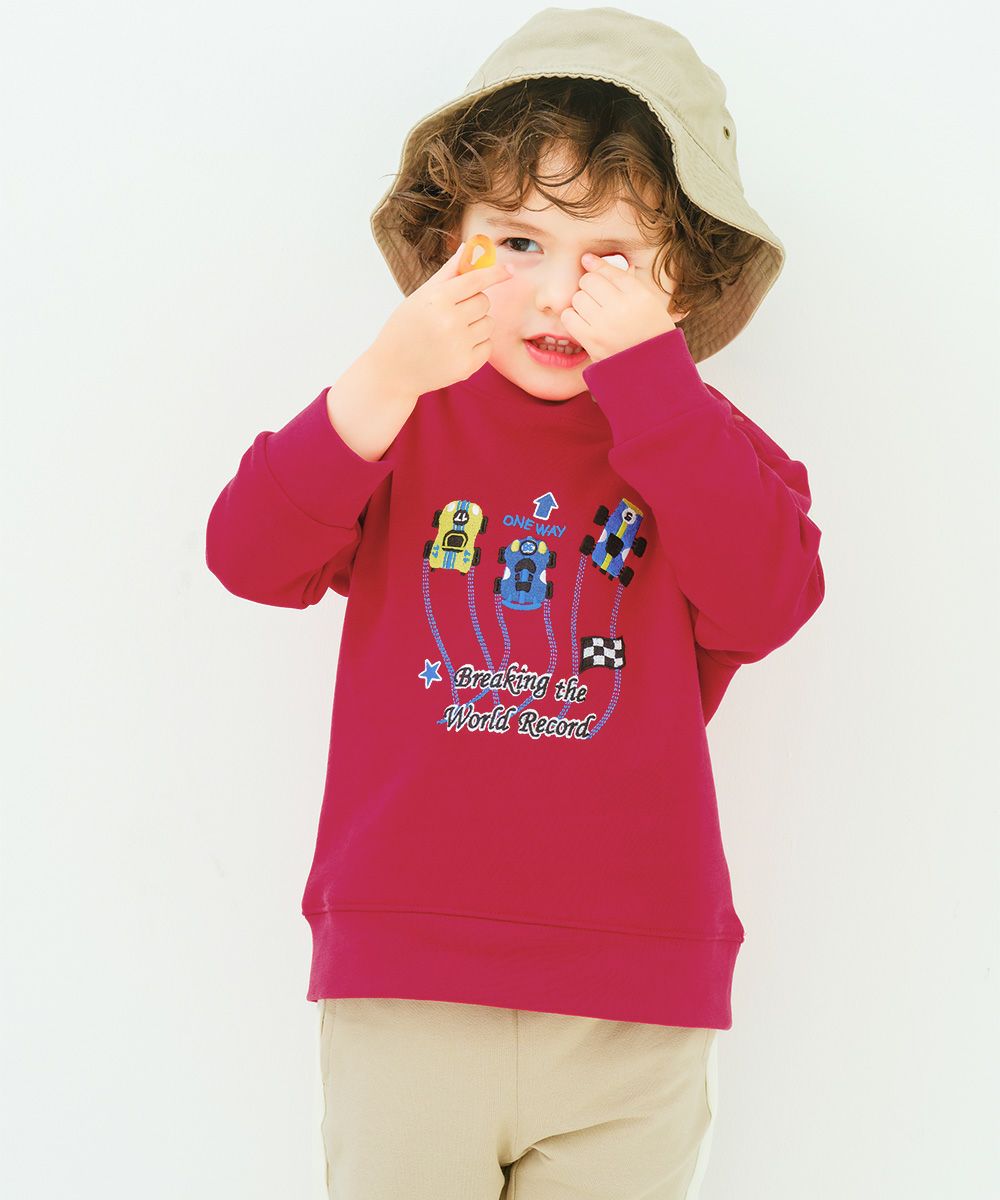 レーシングカー刺繍 裏毛トレーナー Red model image whole body