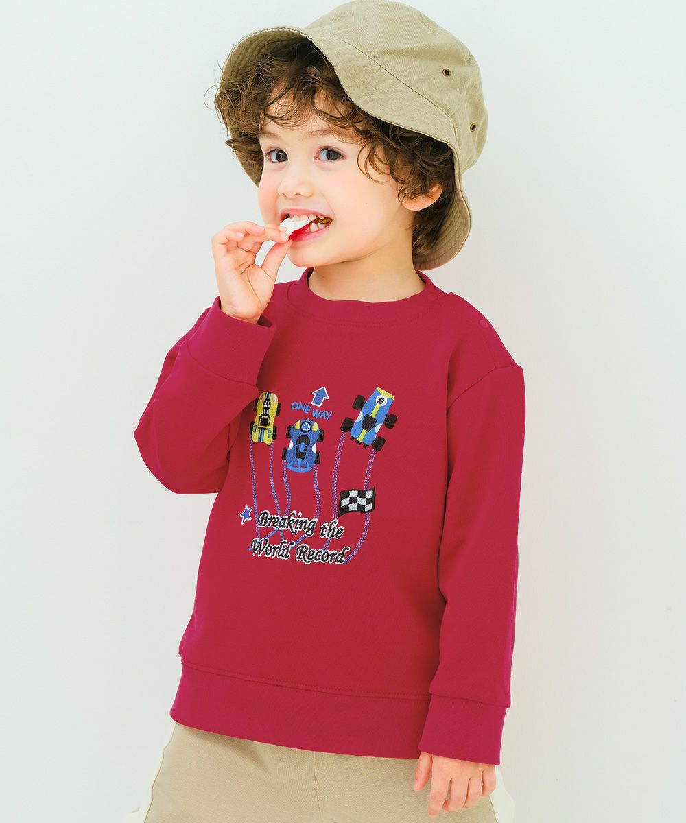 レーシングカー刺繍 裏毛トレーナー Red model image 1