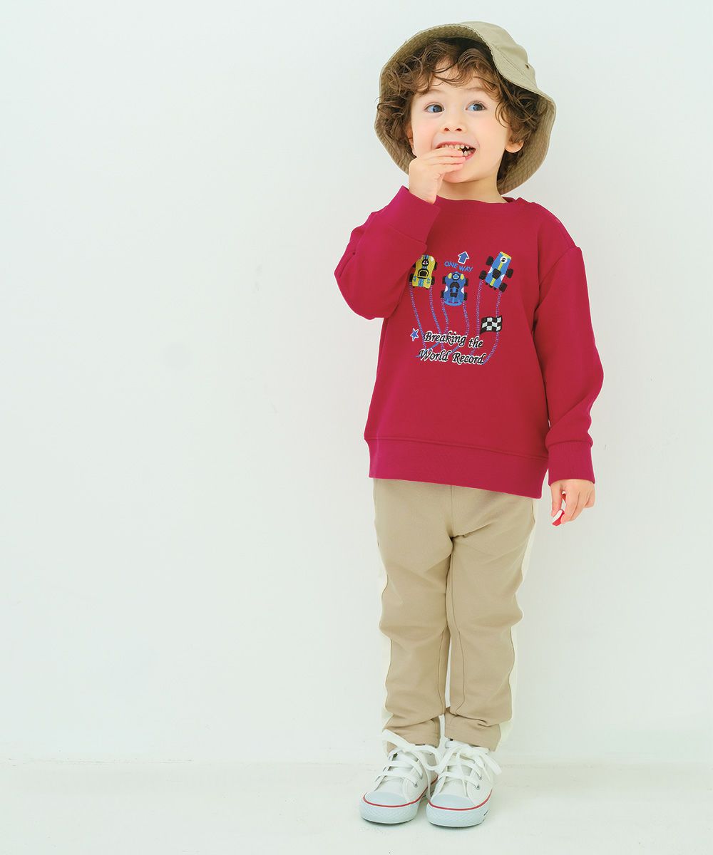 レーシングカー刺繍 裏毛トレーナー Red model image 2