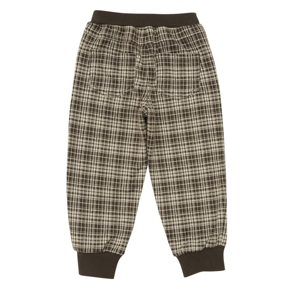ジャガードニット チェック柄 ストレッチ ジョガーパンツ Brown back