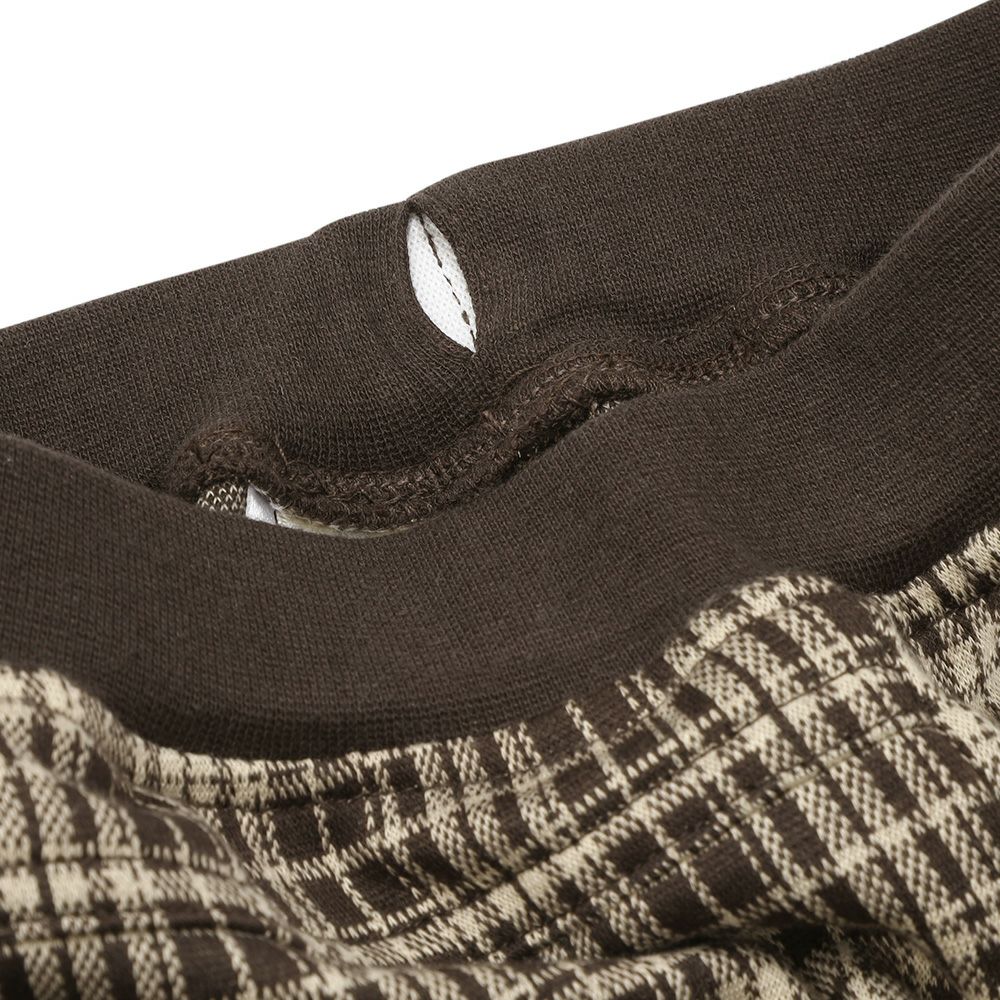 ジャガードニット チェック柄 ストレッチ ジョガーパンツ Brown Design point 2