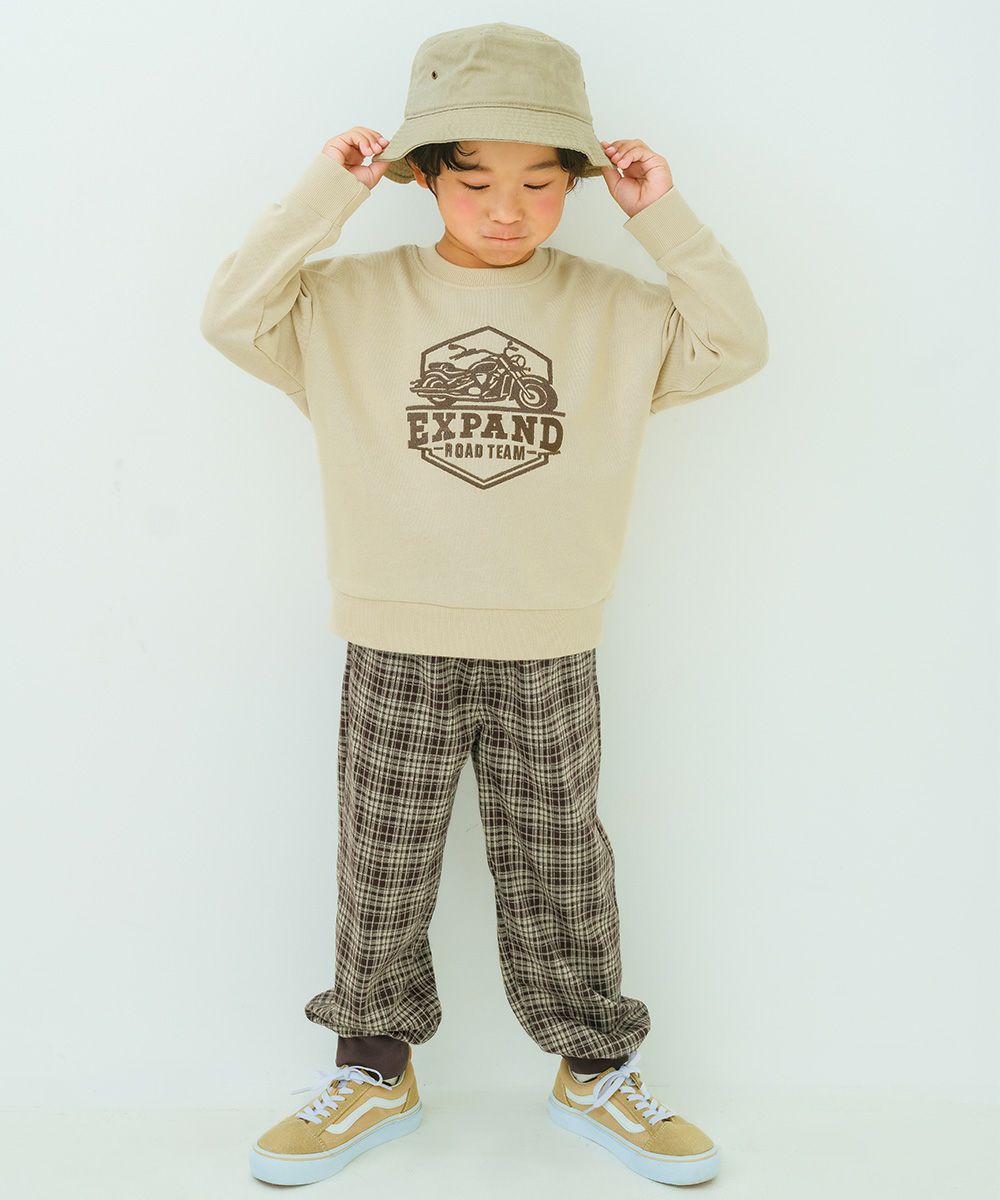 ジャガードニット チェック柄 ストレッチ ジョガーパンツ Brown model image up