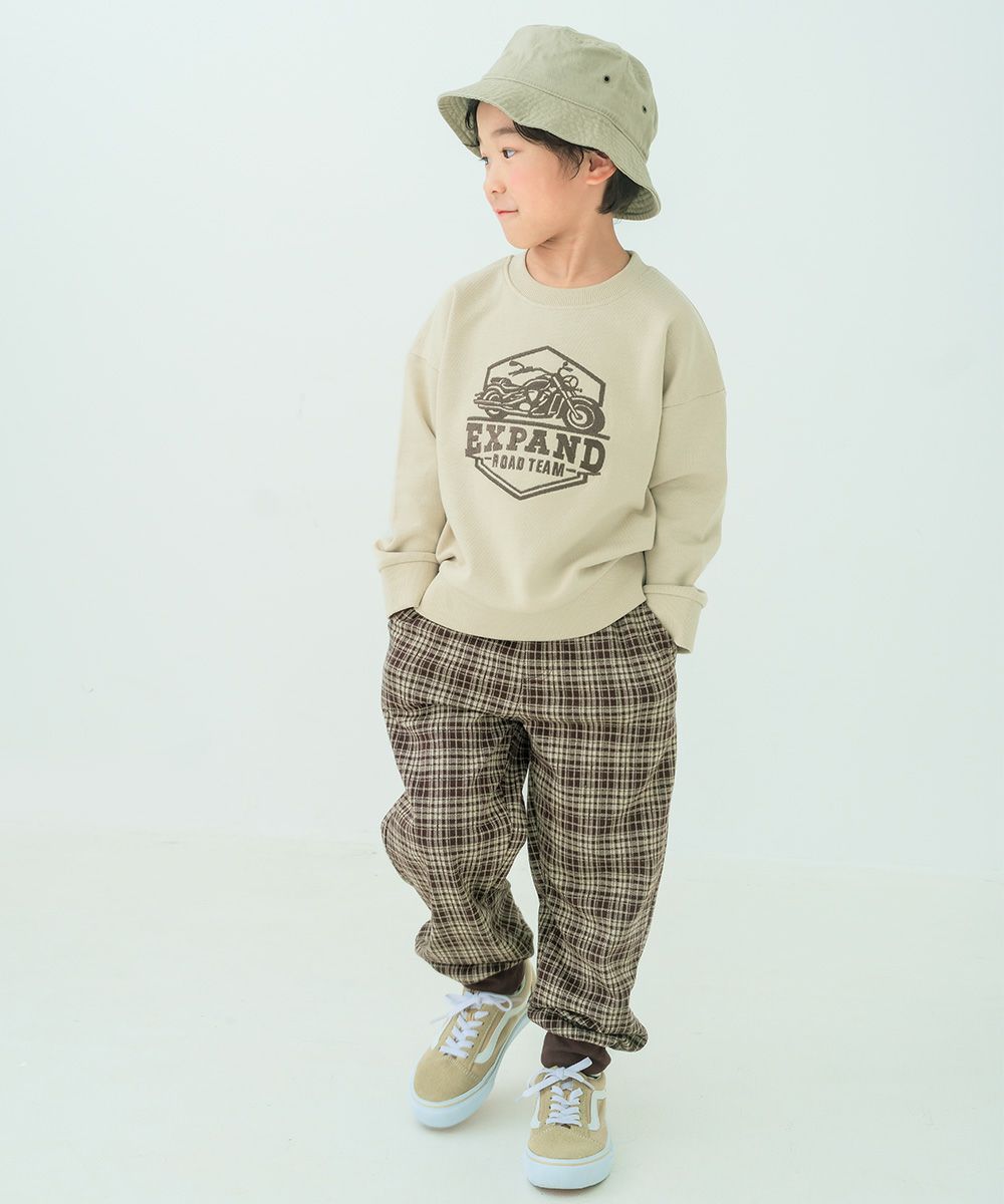 ジャガードニット チェック柄 ストレッチ ジョガーパンツ Brown model image 1