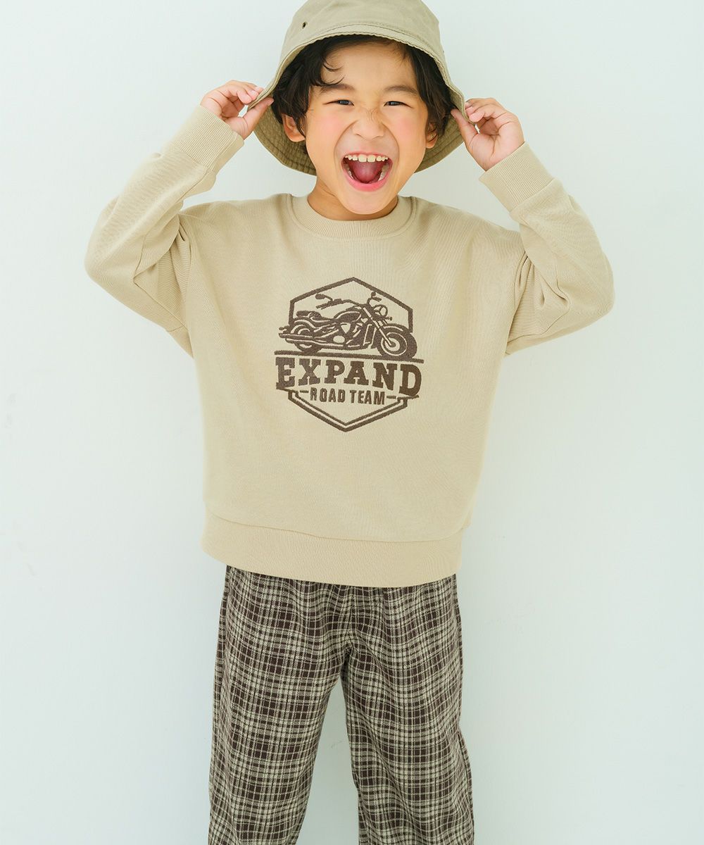 ジャガードニット チェック柄 ストレッチ ジョガーパンツ Brown model image 2