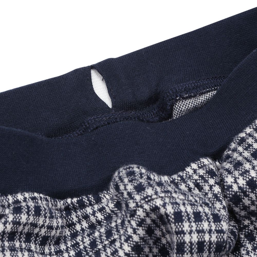 ジャガードニット チェック柄 ストレッチ ジョガーパンツ Navy Design point 2