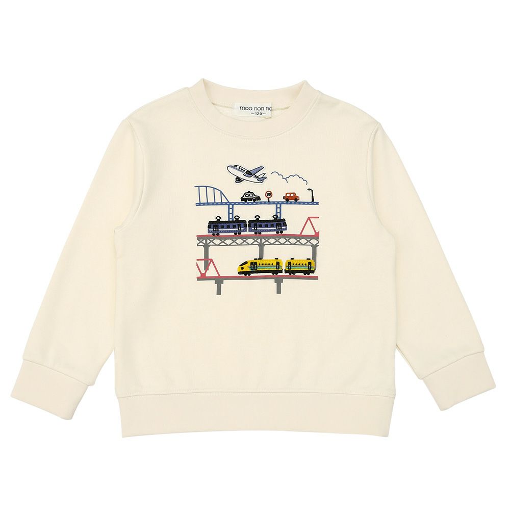 電車 飛行機 乗り物ワッペン 車刺繍 裏毛トレーナー Ivory front