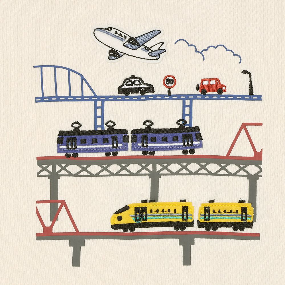 電車 飛行機 乗り物ワッペン 車刺繍 裏毛トレーナー Ivory Design point 1