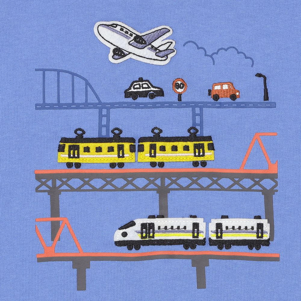 電車 飛行機 乗り物ワッペン 車刺繍 裏毛トレーナー Blue Design point 1