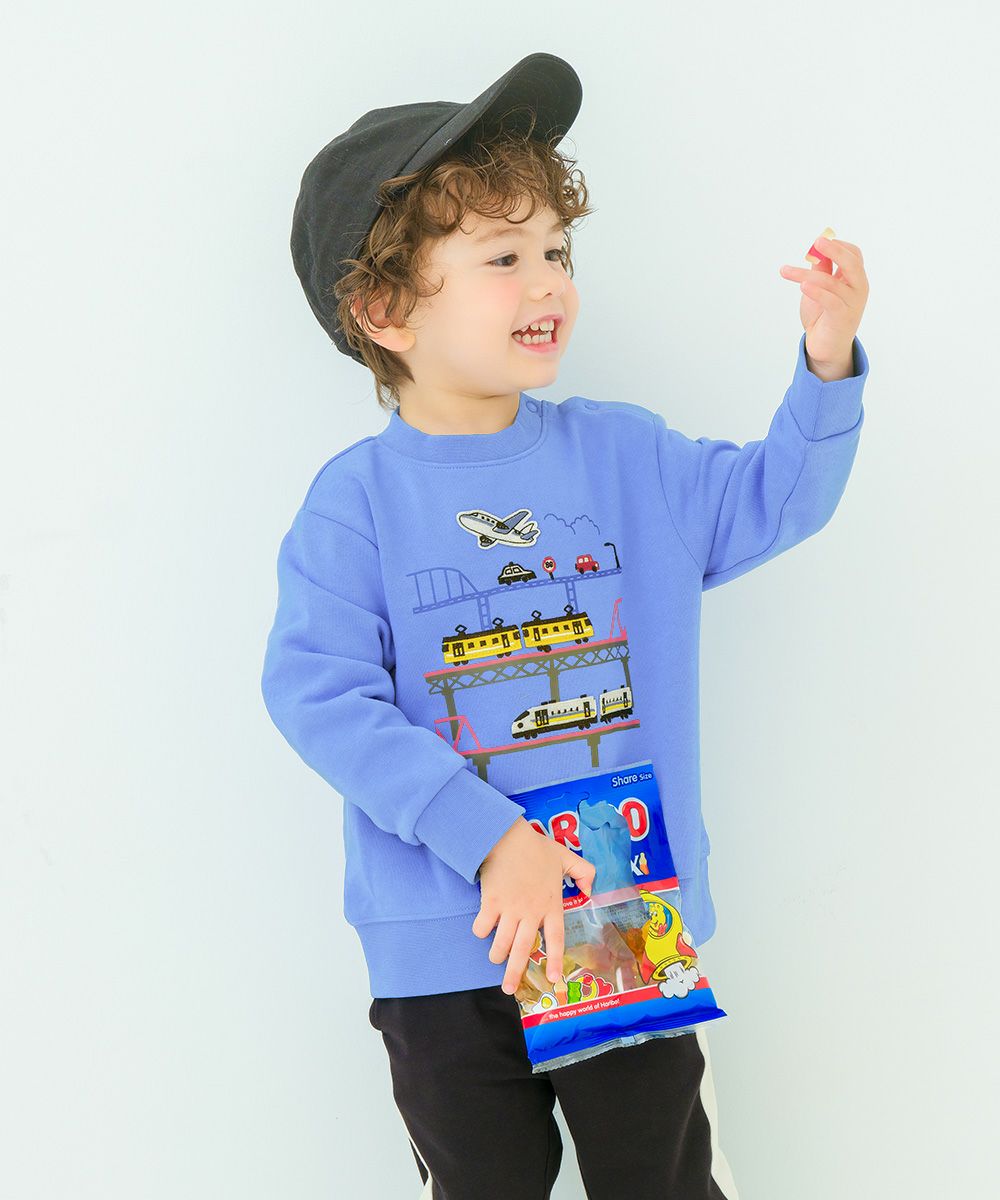 電車 飛行機 乗り物ワッペン 車刺繍 裏毛トレーナー Blue model image 1