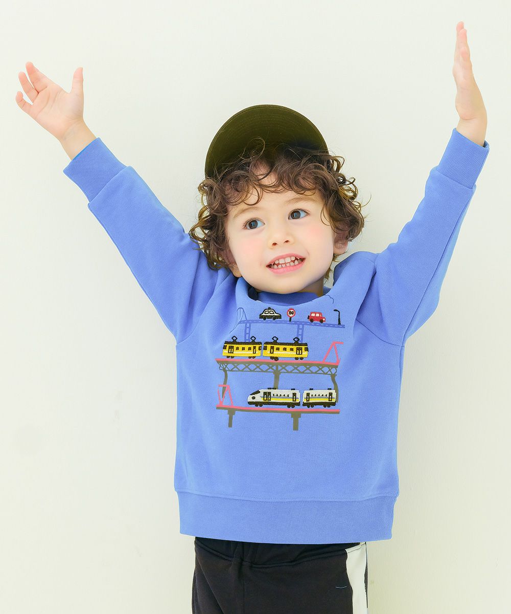 電車 飛行機 乗り物ワッペン 車刺繍 裏毛トレーナー Blue model image 2