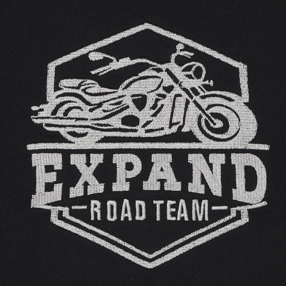 バイク ロゴ 乗り物刺繍 ドロップ袖 裏毛トレーナー Black Design point 1