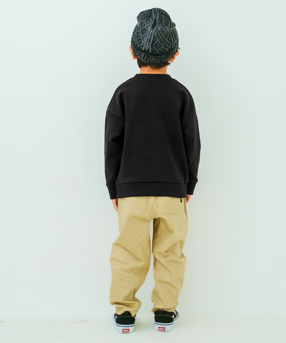 バイク ロゴ 乗り物刺繍 ドロップ袖 裏毛トレーナー Black model image 2