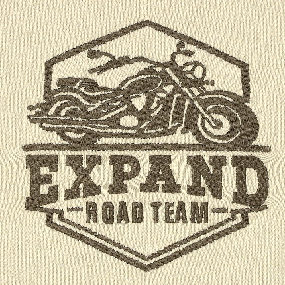 バイク ロゴ 乗り物刺繍 ドロップ袖 裏毛トレーナー Beige Design point 1