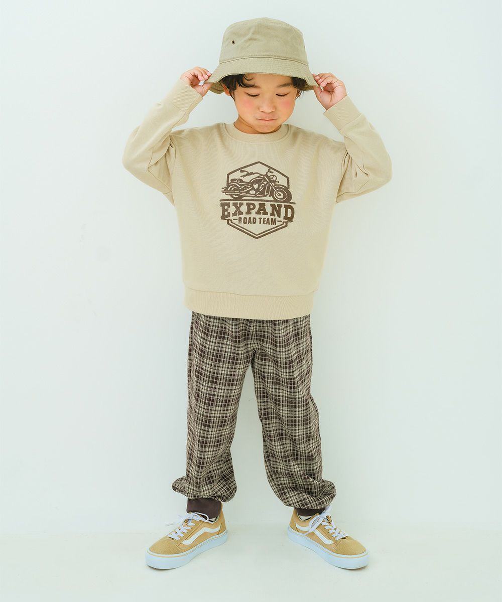 バイク ロゴ 乗り物刺繍 ドロップ袖 裏毛トレーナー Beige model image 2