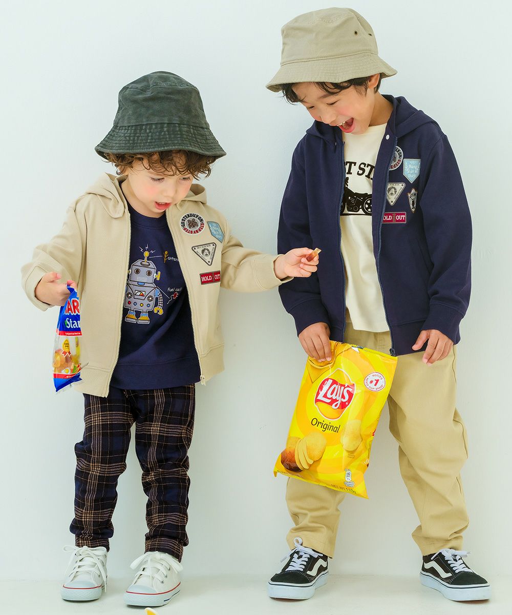 ツイルニット ロゴワッペン フード取り外し可能 ジップアップジャケット Navy model image 1