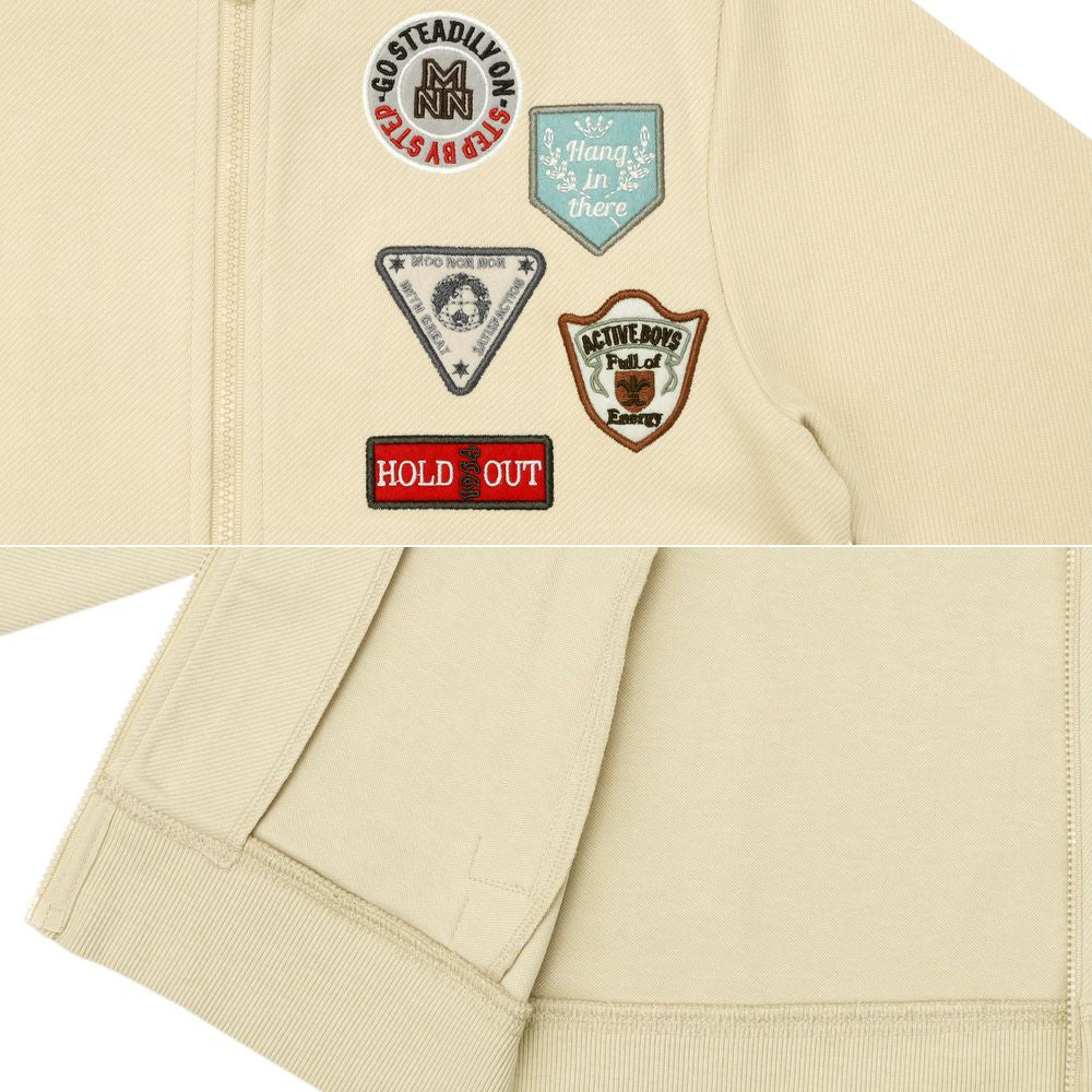 ツイルニット ロゴワッペン フード取り外し可能 ジップアップジャケット Beige Design point 2