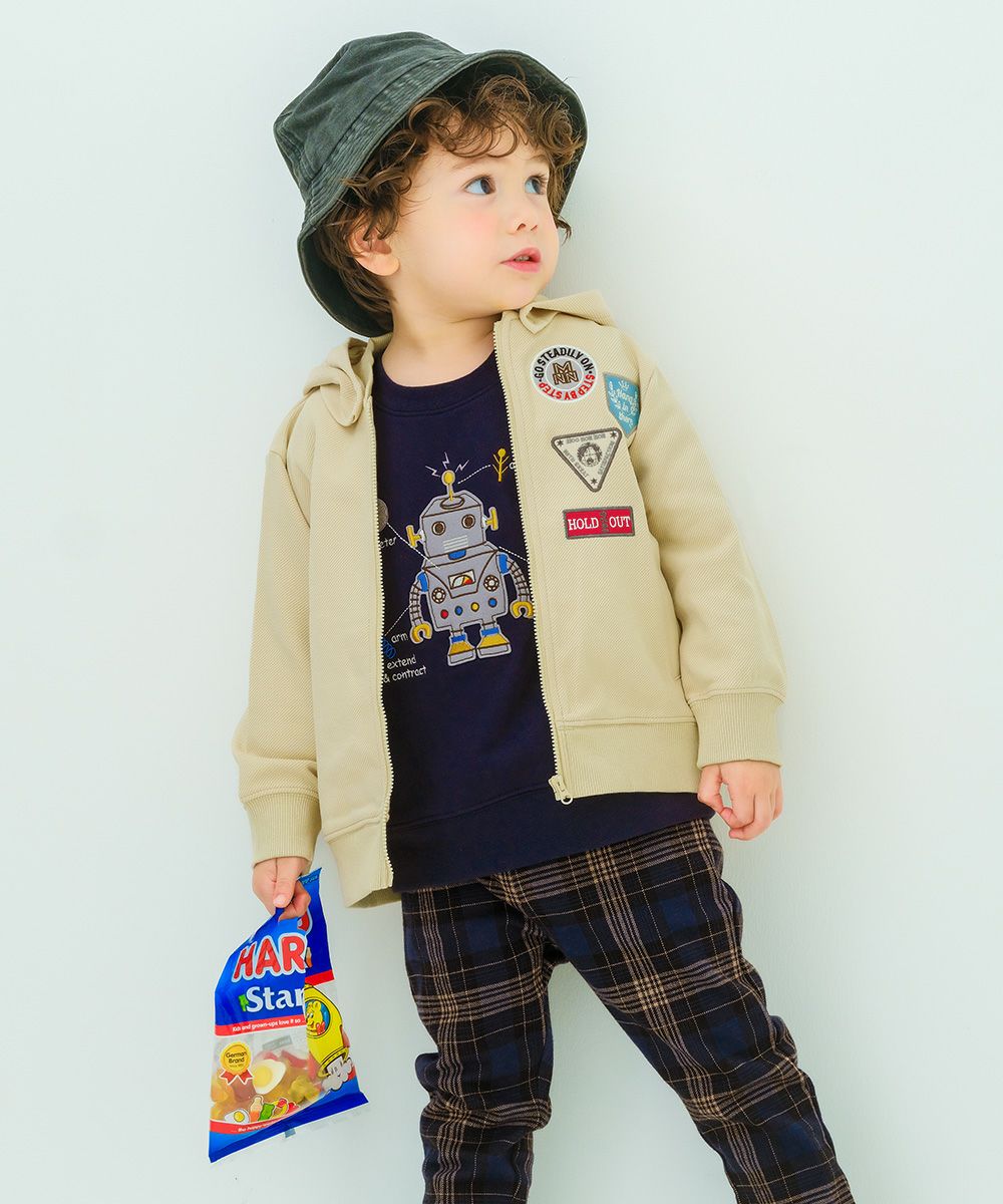 ツイルニット ロゴワッペン フード取り外し可能 ジップアップジャケット Beige model image up