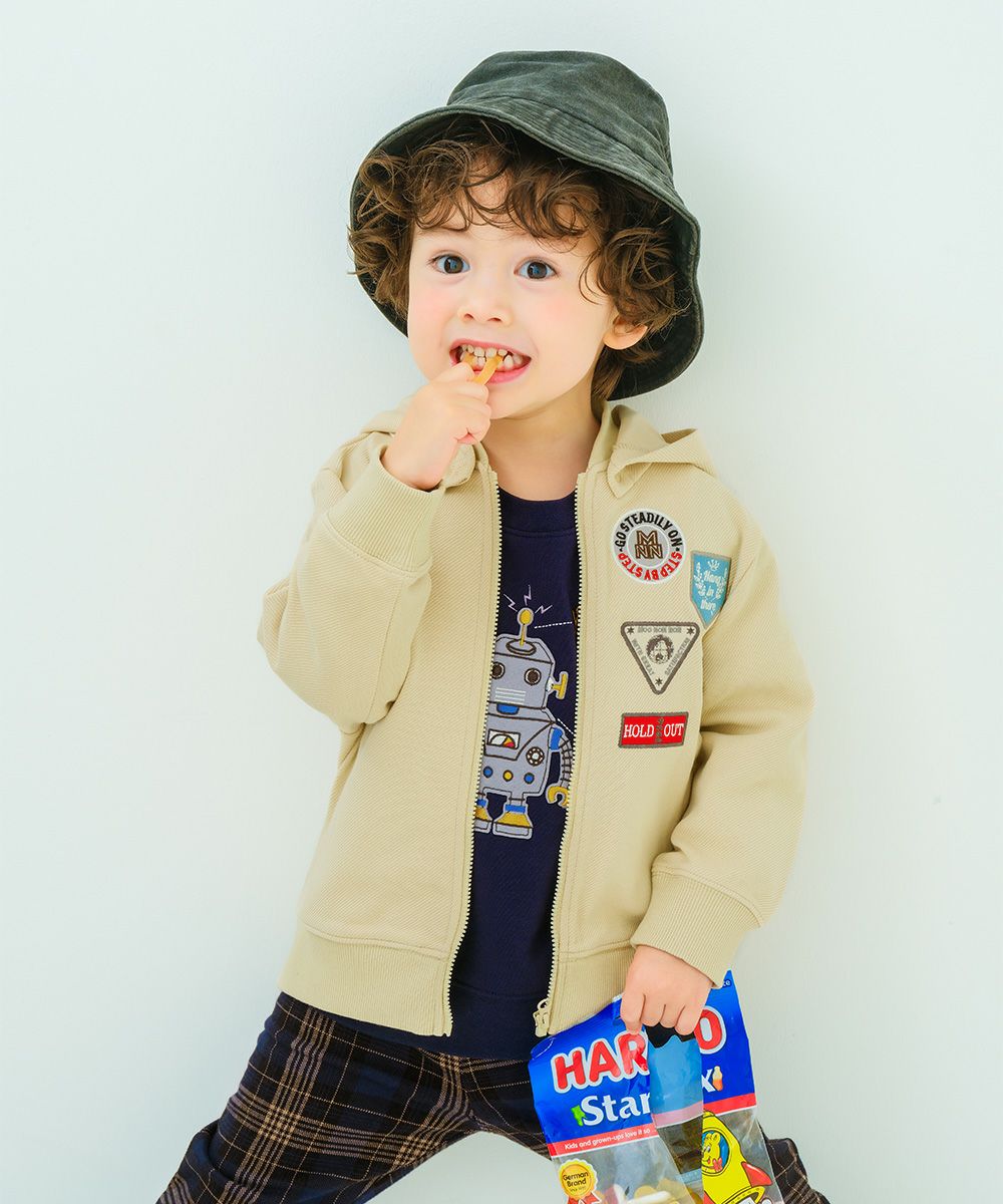 ツイルニット ロゴワッペン フード取り外し可能 ジップアップジャケット Beige model image 1