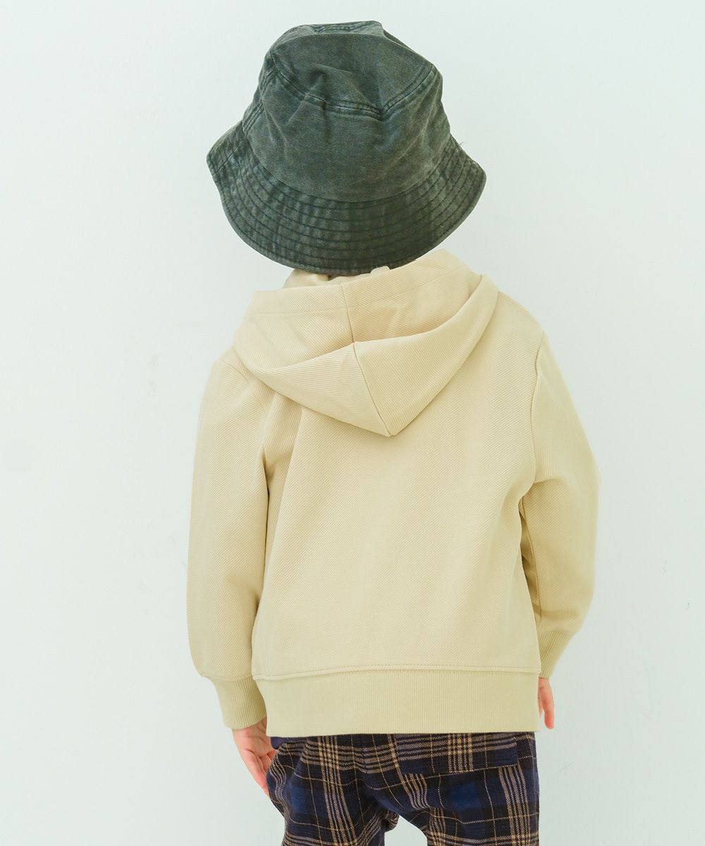 ツイルニット ロゴワッペン フード取り外し可能 ジップアップジャケット Beige model image 2