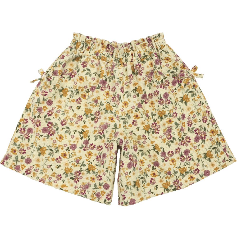 花柄 コーデュロイ 裏地付き キュロットパンツ Ivory front