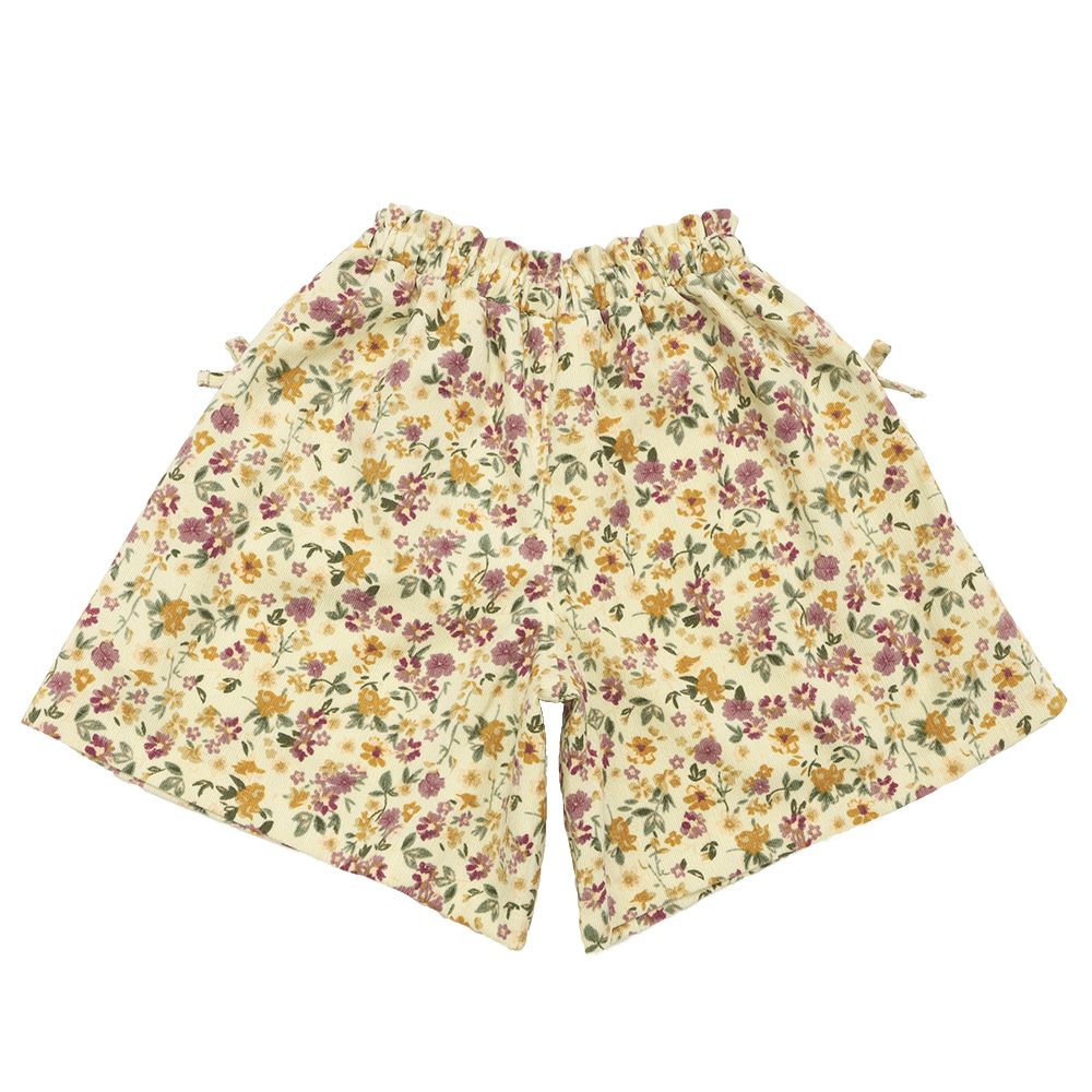 花柄 コーデュロイ 裏地付き キュロットパンツ Ivory back