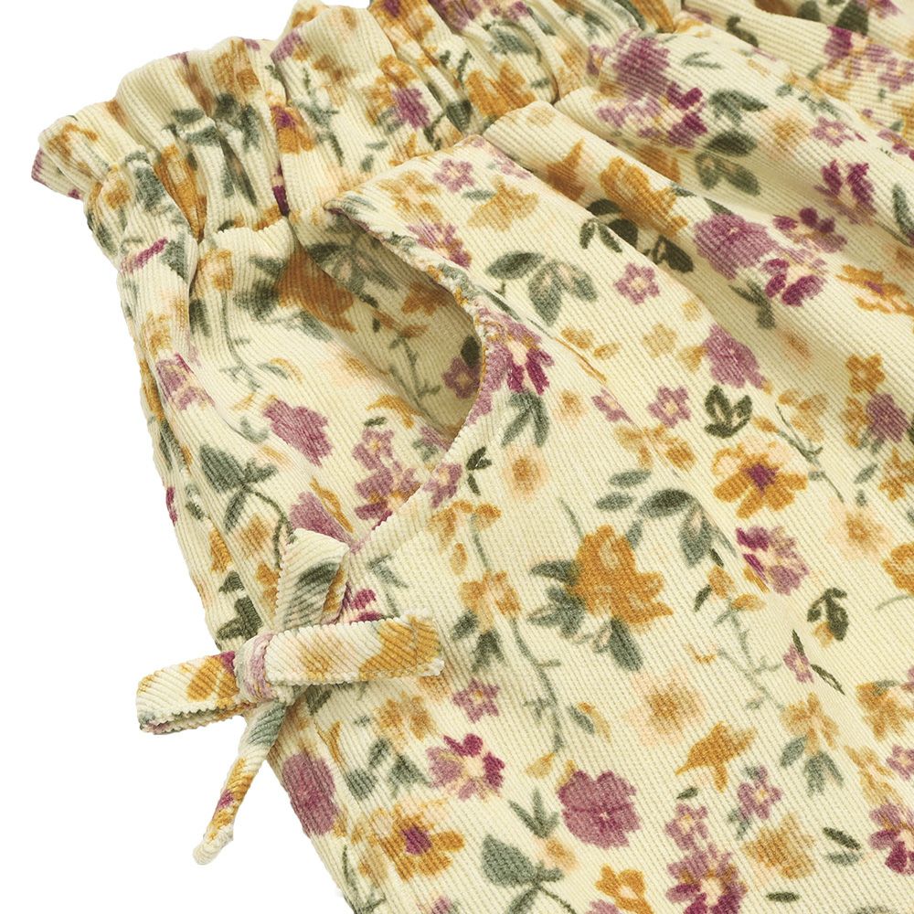 花柄 コーデュロイ 裏地付き キュロットパンツ Ivory Design point 1
