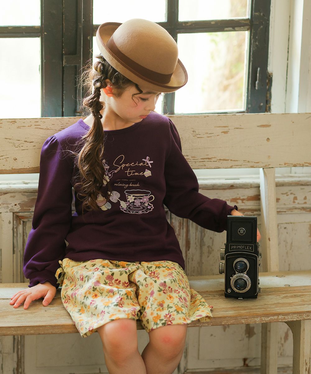 花柄 コーデュロイ 裏地付き キュロットパンツ Ivory model image whole body