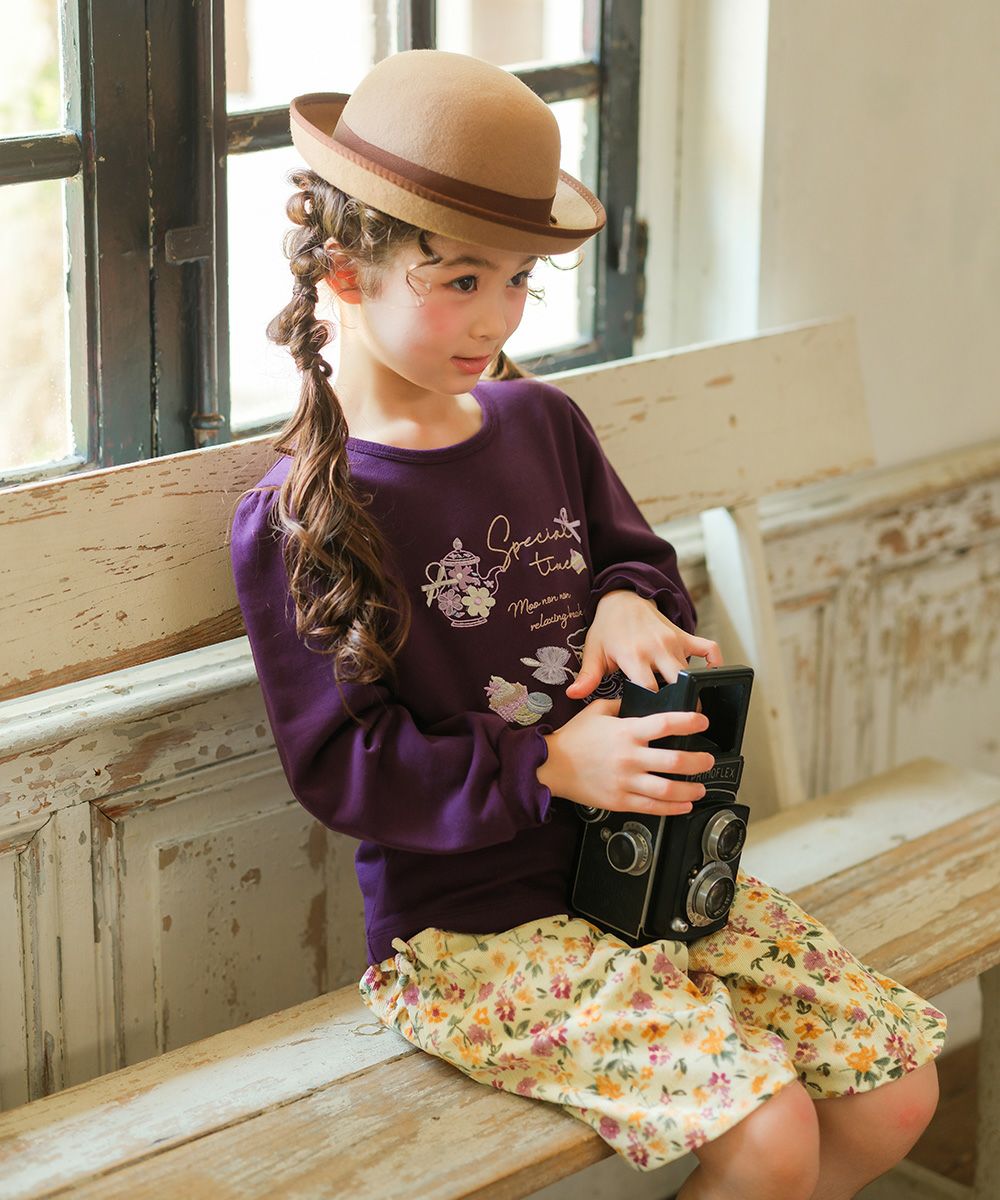 花柄 コーデュロイ 裏地付き キュロットパンツ Ivory model image 1