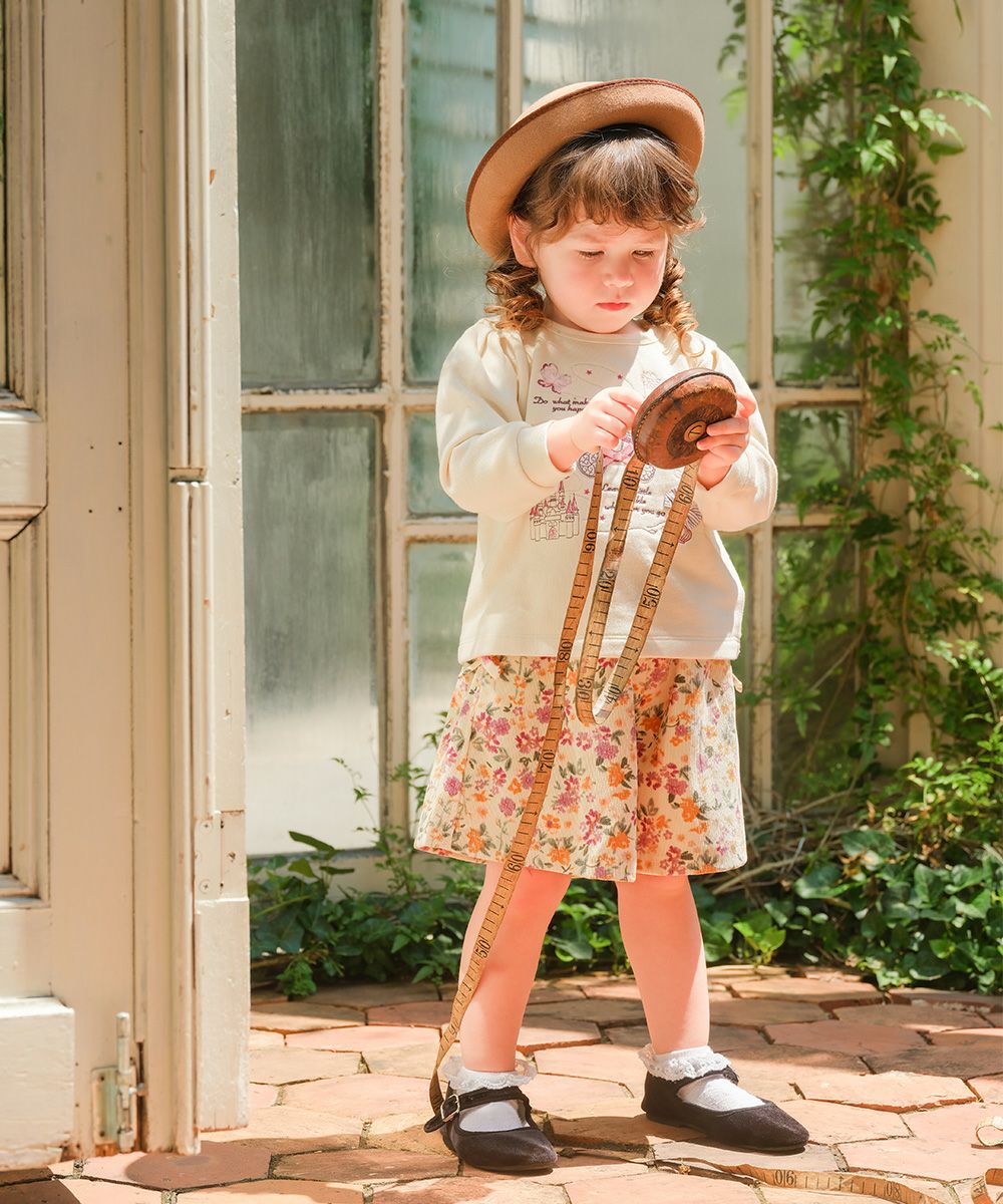 花柄 コーデュロイ 裏地付き キュロットパンツ Ivory model image 4