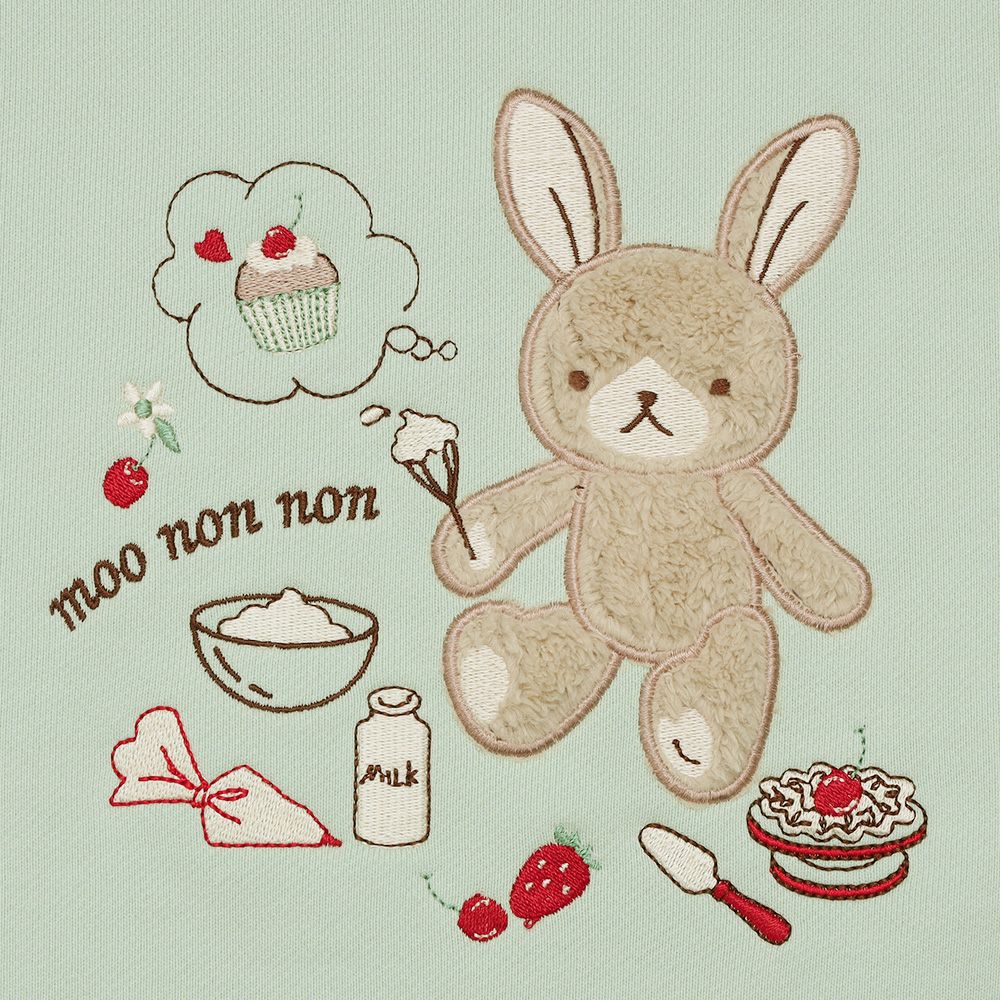 うさぎモチーフつきケーキ刺繍 裏毛トレーナー Green Design point 1