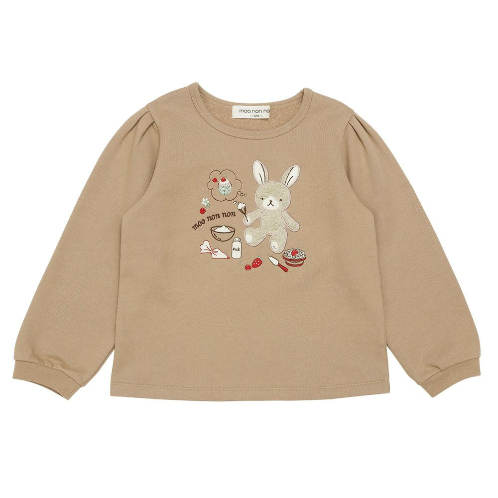 うさぎモチーフつきケーキ刺繍 裏毛トレーナー Beige front