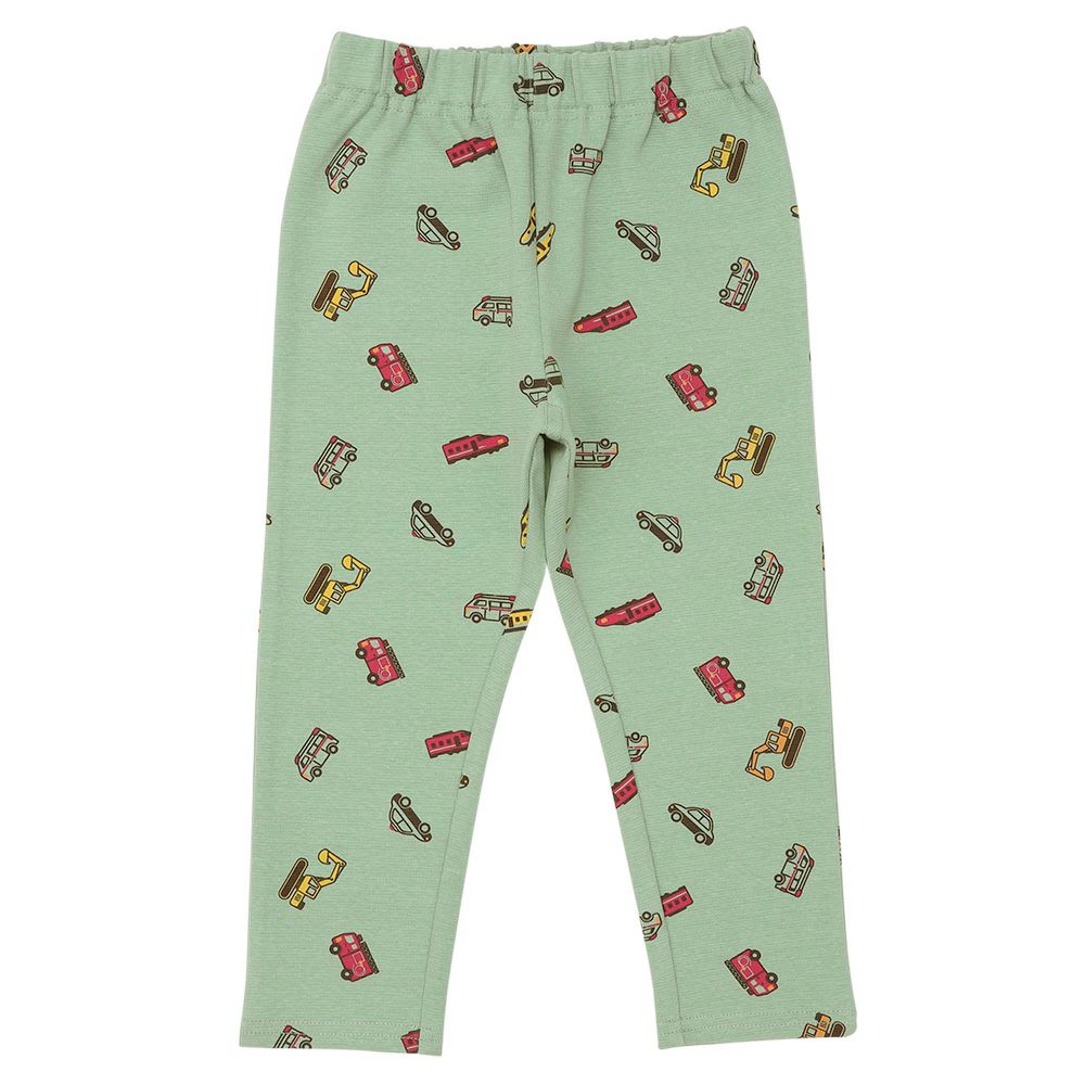 はたらく車 電車 乗り物プリント レギンスパンツ Green front