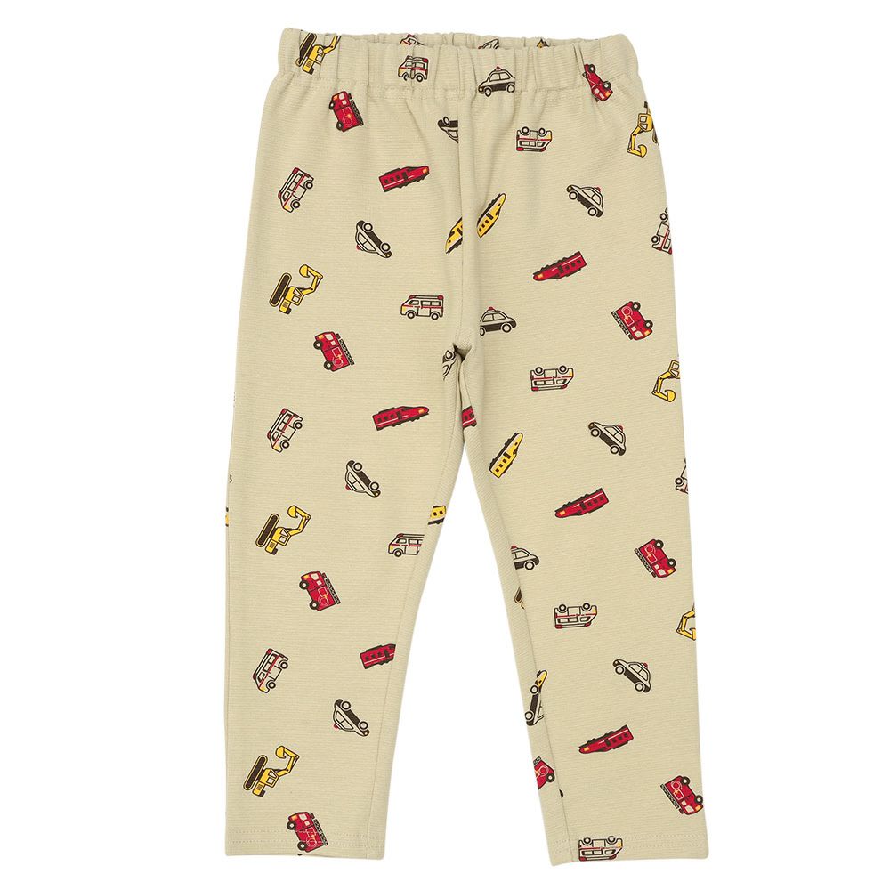 はたらく車 電車 乗り物プリント レギンスパンツ Beige front
