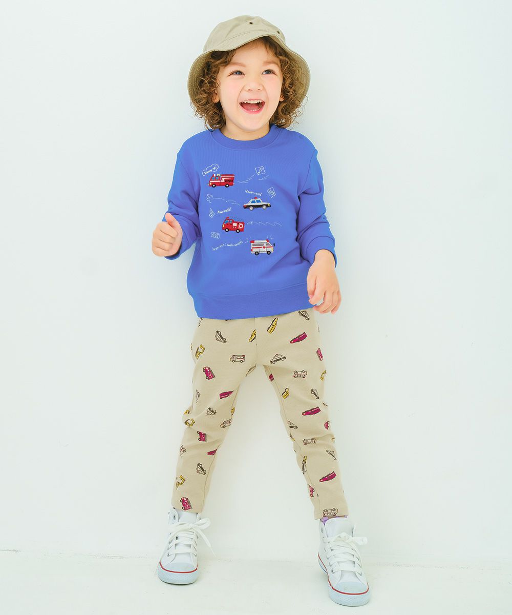 はたらく車 電車 乗り物プリント レギンスパンツ Beige model image whole body