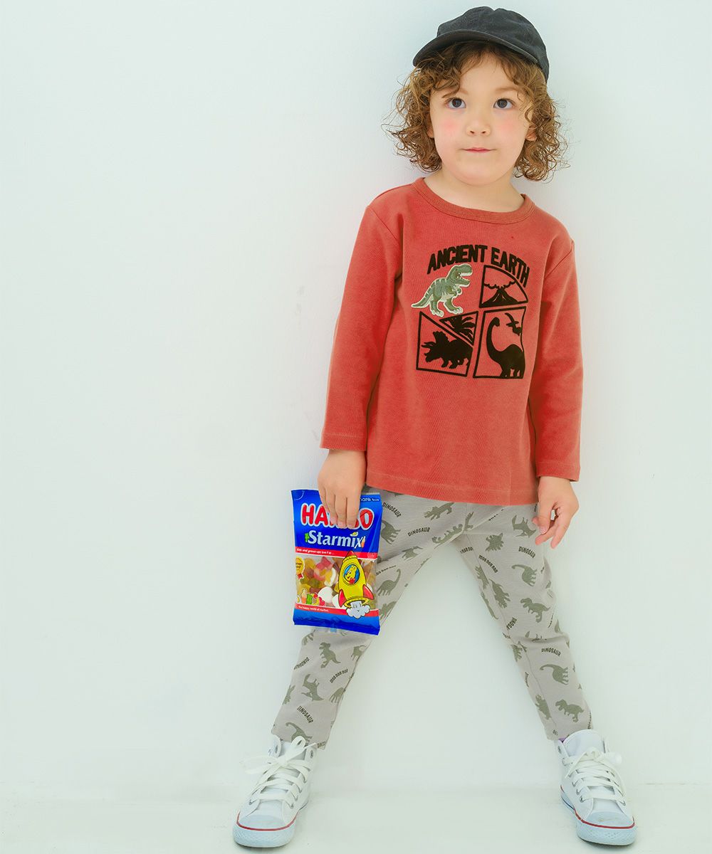 オリジナル恐竜プリント レギンスパンツ Gray model image 2