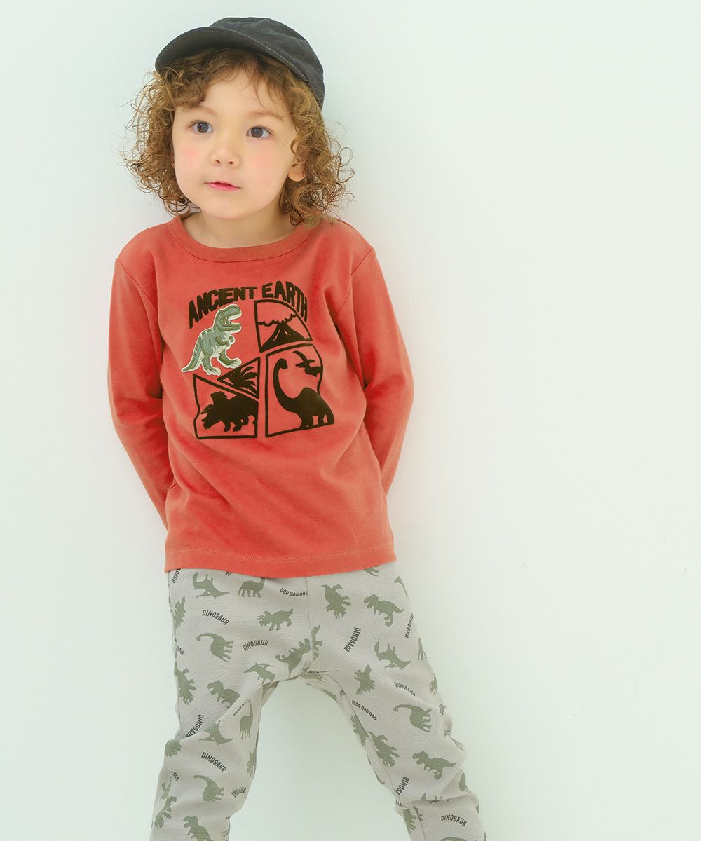 オリジナル恐竜プリント レギンスパンツ Gray model image 3