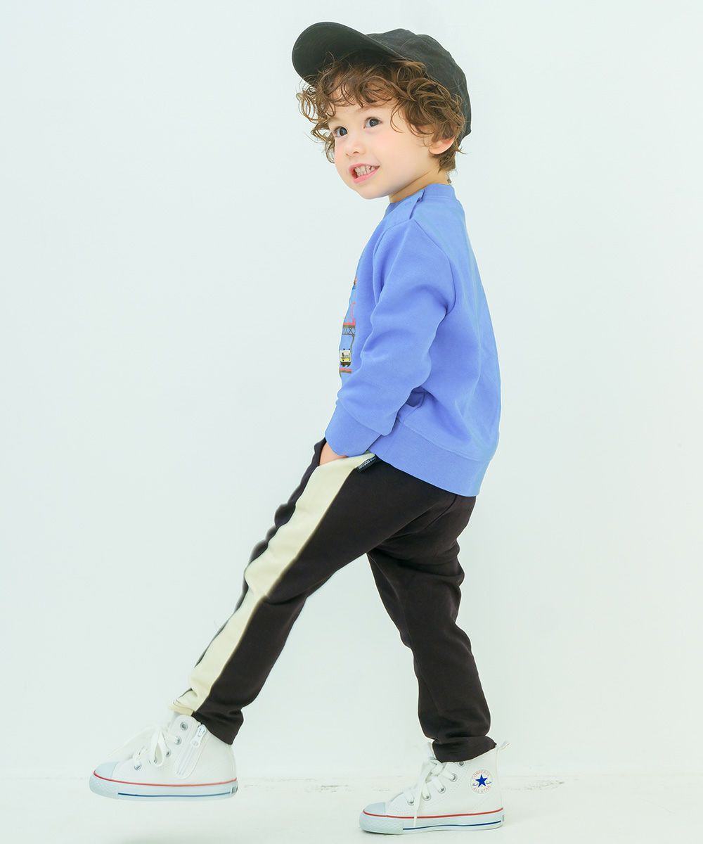 ミニ裏毛 ラインパンツ Black model image whole body