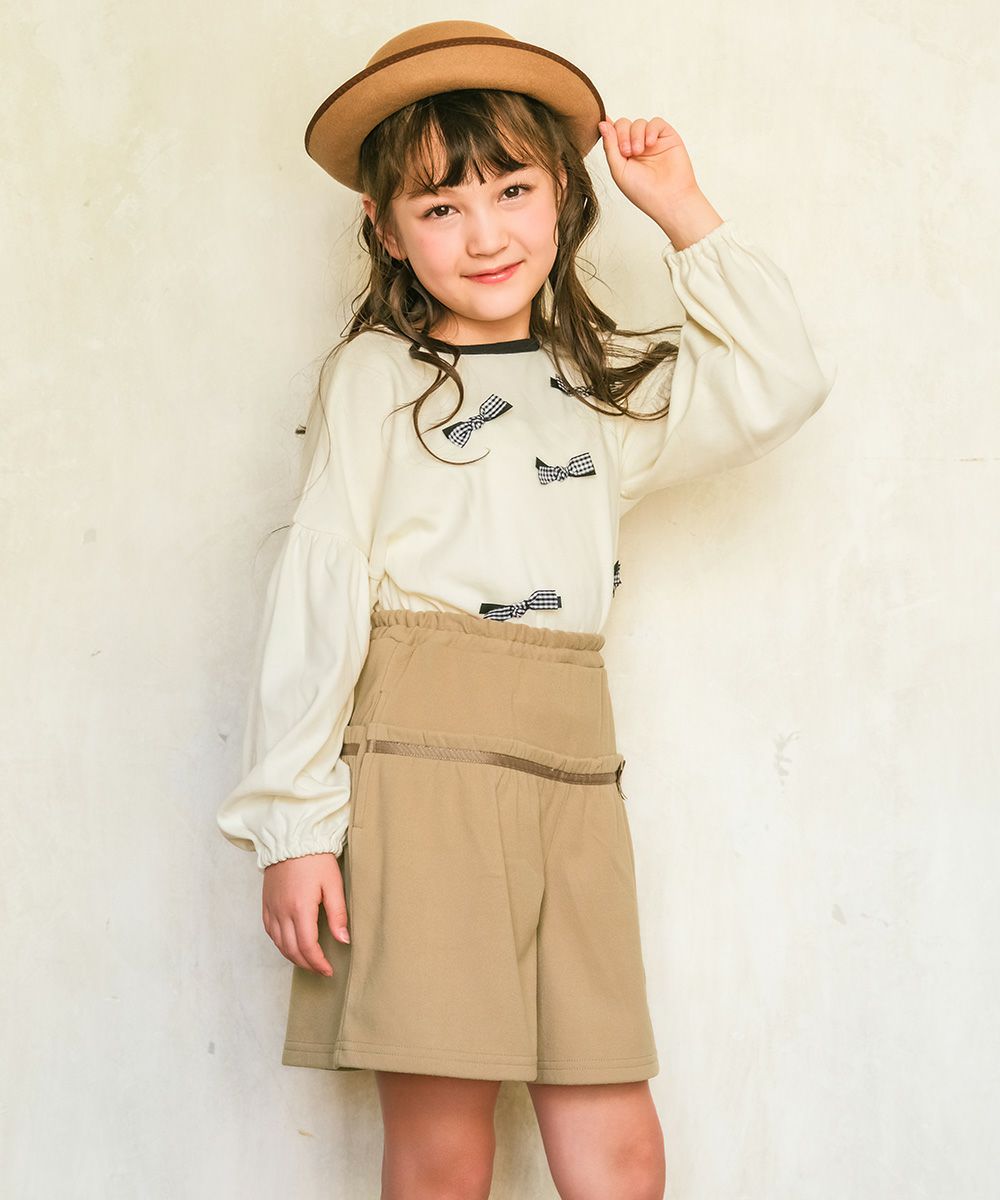 パウダースムース リボンつきキュロットパンツ Beige model image 3