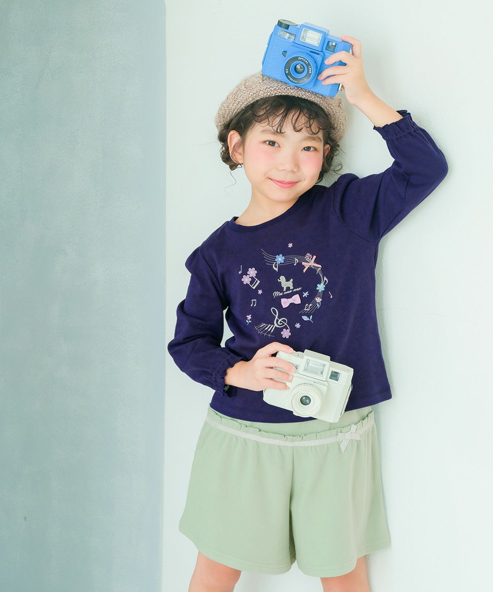 パウダースムース リボンつきキュロットパンツ Emerald Green model image whole body