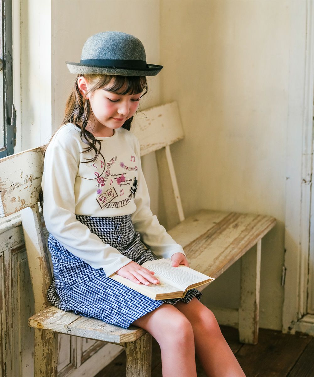 千鳥柄 飾りボタン付き フレアースカート White/Black model image 1